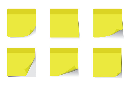 realistic set stick note isolated white background post it notes collection with shadow