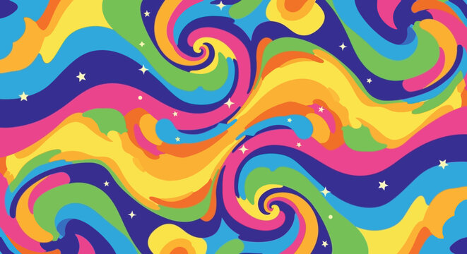 Psychedelic Swirls and Stars: Vibrant Retro Abstract Background Design