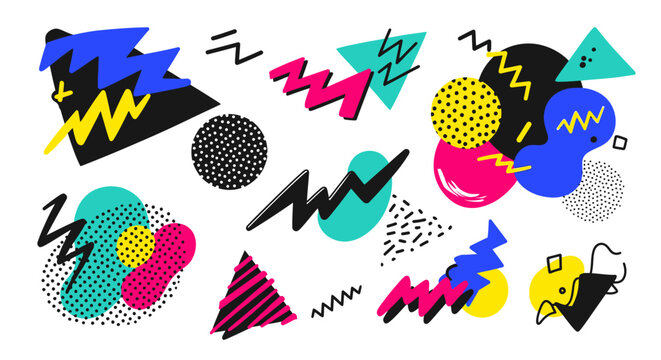 Abstract Retro Shapes Pattern - Memphis Style Design Elements