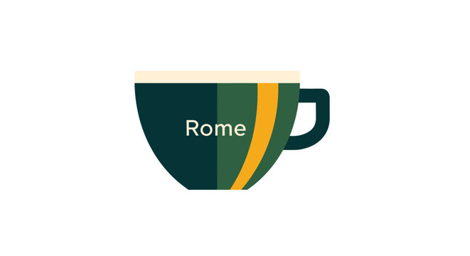 Modern stylized coffee cup with Rome text design.