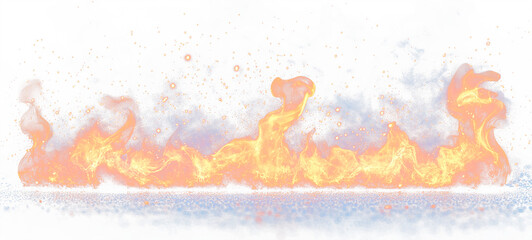 Obraz premium A horizontal band of orange and blue flames, accompanied by sparks, floats above a cool surface