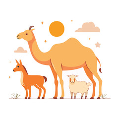 Fototapeta premium Flat design illustration of camel, llama and sheep