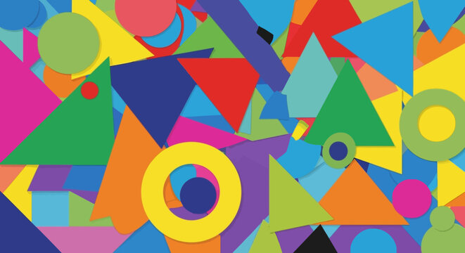Colorful Geometric Shapes Background - Triangles Circles Abstract Pattern