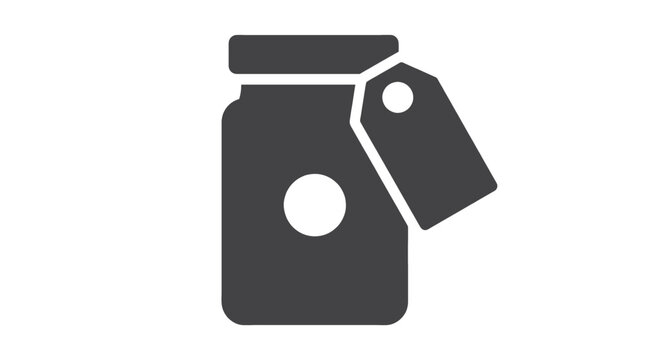 Grey glass jar icon with blank hanging tag label isolated on white background container packaging for product preservation retail merchandise