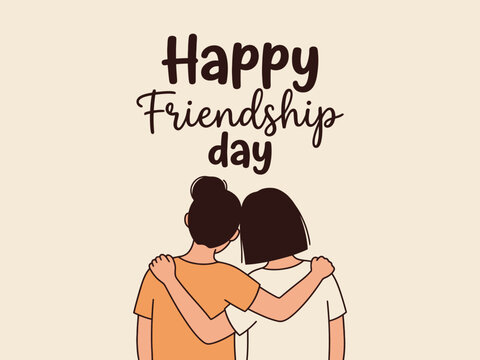 Two figures with arms around each other a vector illustration with handwritten text for friendship day affection amity bond camaraderie companionship