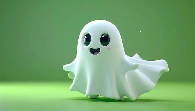 Happy white ghost figurine on green.