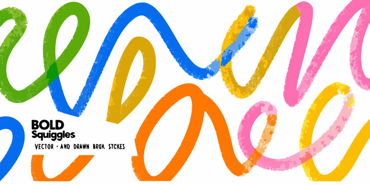 Colorful hand drawn squiggle set vector illustration with brush stroke texture