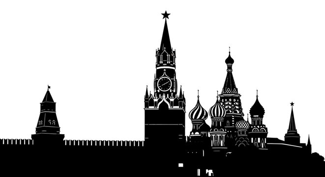 Kremlin silhouette, Moscow landmark, iconic architecture, st basil's cathedral