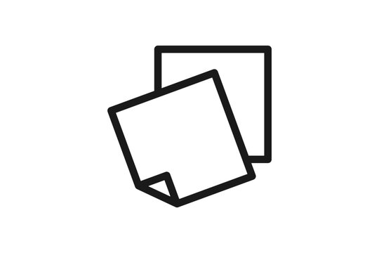 付箋2枚重ねの線画アイコン斜め左　ふせん複数イラスト素材