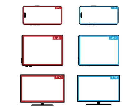Live streaming multi device screen template set red and blue