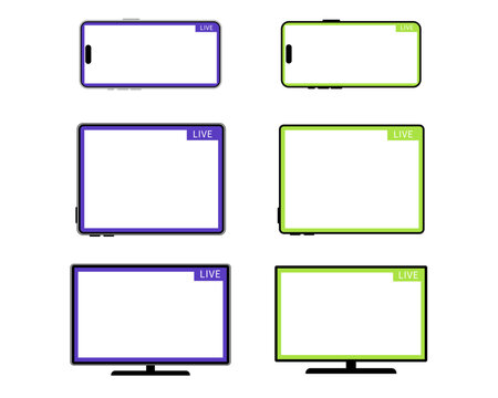 Live streaming multi device screen template set purple and green