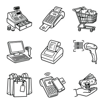 Collection of Retail and Payment Icons for Commerce.