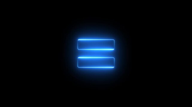 Neon equal sign icon animation glowing blue color education mathematic finance calculating accountancy sign symbol on black background