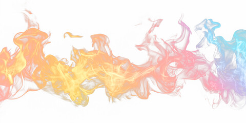 Fototapeta premium Abstract depiction of swirling, colorful smoke or flames against a grey backdrop, transitioning hues