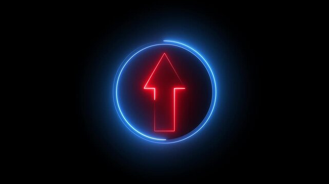 Neon direction up arrow sign icon animation glowing red and blue color help signal place road sign circle information traffic signal journey footage icon sign symbol on black background