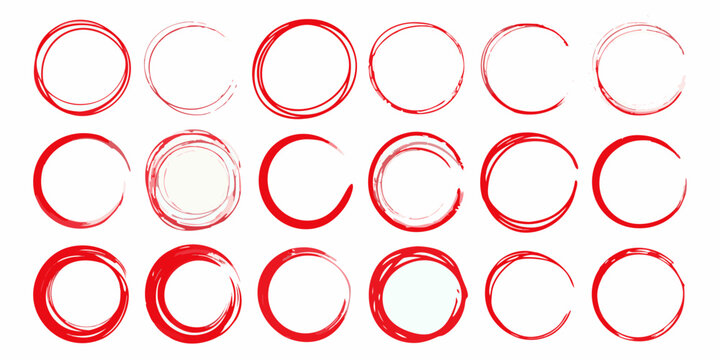 Red circle set vector illustration with varying stroke weights and textures