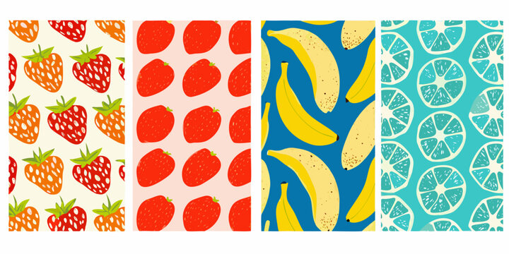Fruit Pattern Vectors Strawberries Raspberries Bananas And Citrus Slices