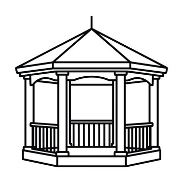 Garden gazebo icon with roof and railings outline vector illustration