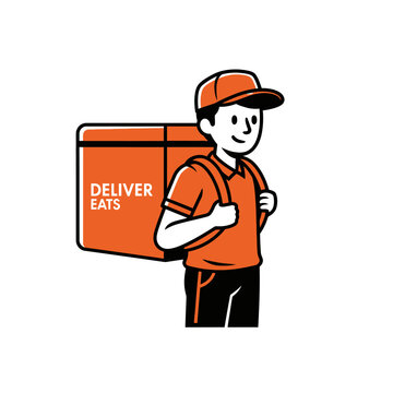 Delivery man with food bag, fast food courier, online order service