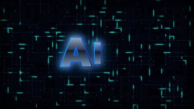 Abstract digital background with glowing blue lines and ai text logo