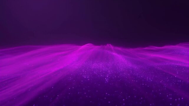 Abstract purple light wave background with flowing line curve motion digital particle landscape glowing futuristic terrain fantasy energy scene elegant modern design technology concept
