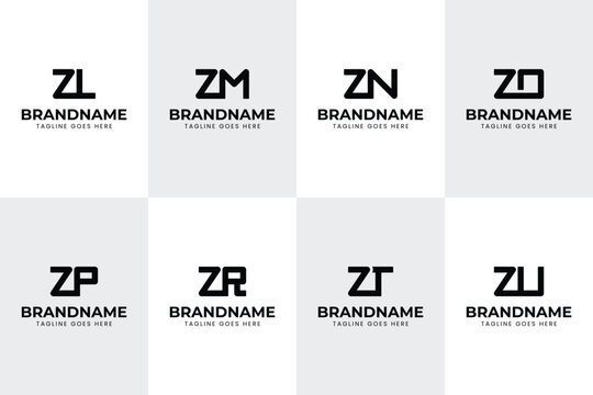 Letters ZL ZM ZN ZO ZP ZR ZT ZU Monogram Logo Set, for any brand with LZ MZ NZ OZ PZ RZ TZ UZ initials