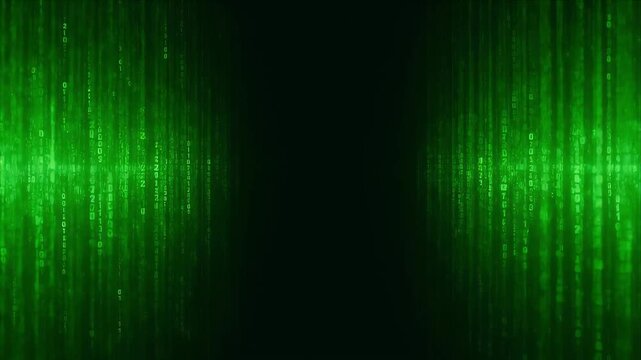Green matrix background digital code cyber pattern binary data virtual screen glowing line abstract technology futuristic interface hacker theme computer wallpaper digital tunnel effect virtual cyber
