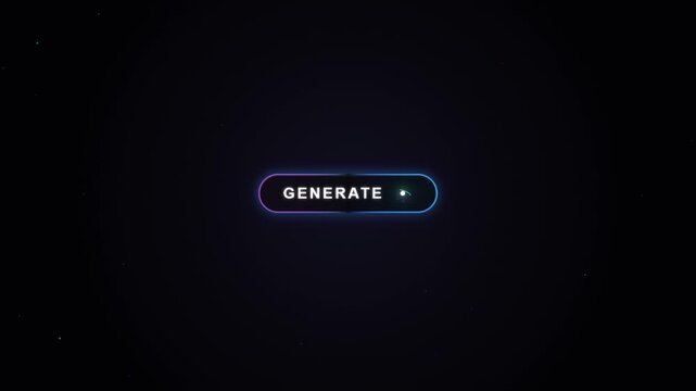 Futuristic neon generate button with glowing light effect on dark background