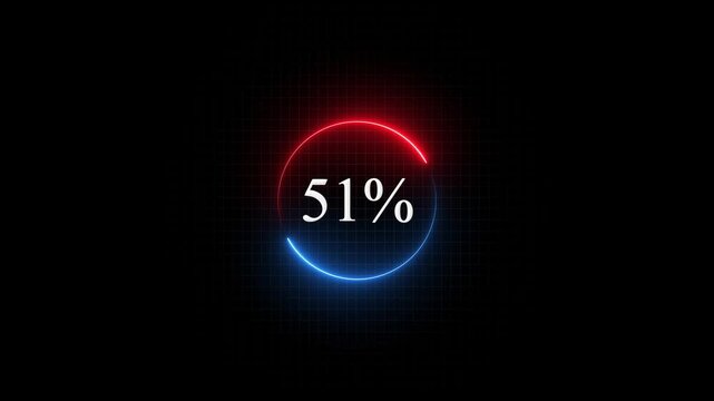 Neon circular loading progress bar with 51 percent indicator, digital hud interface for tech and ui percentage