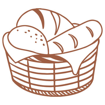 Basket and bread line art illustration