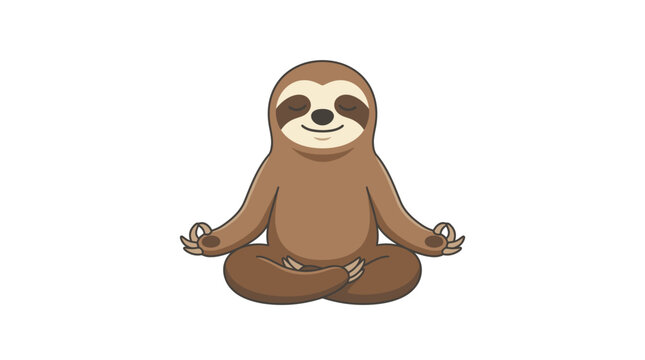 Cute meditating sloth cartoon character practicing yoga
