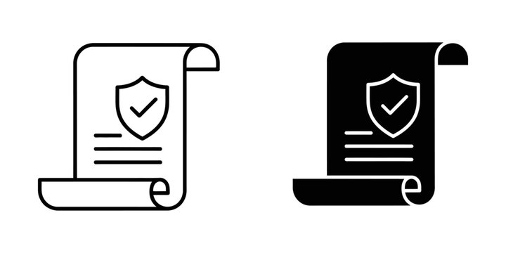 Legal document scroll icon with security shield verification mark document verified security certificate