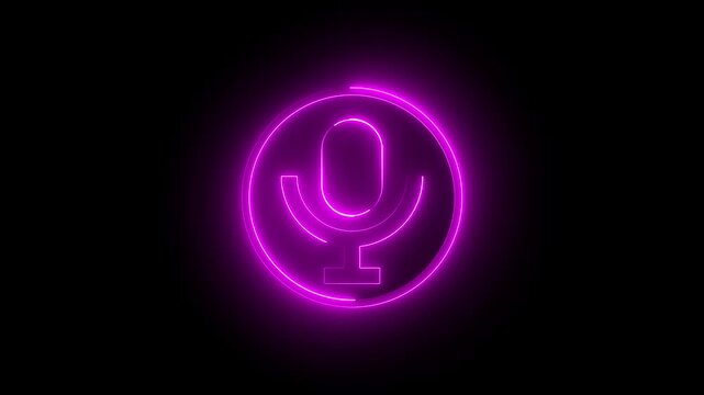 Neon microphone sign icon animation glowing pink color audio voice record studio streaming audience music talk show sign symbol on black background