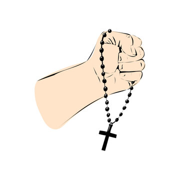 Eine Kette mit einem Kreuz in der Hand halten