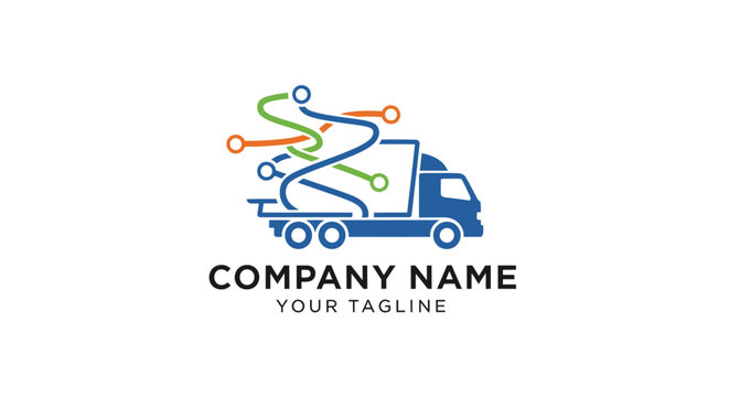 Logistics company truck vector logo template.