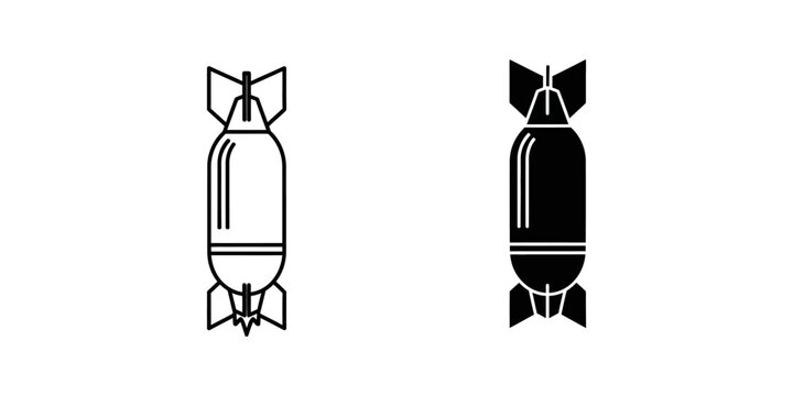 Aerial bomb icon set with military explosive projectile ammunition conflict destruction aviation