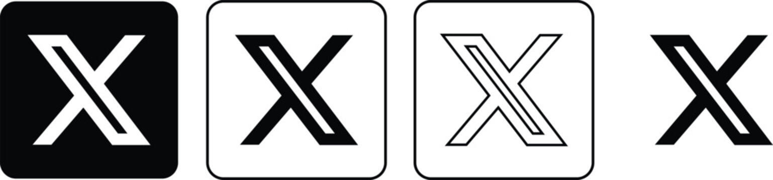 Twitter X logo icon set, collection and group of letter X, alphabet, monogram, mark and symbol designs isolated minimal outline geometric branding elements pack