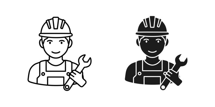 Repairman worker with wrench tool icon blue collar repairman mechanic construction maintenance