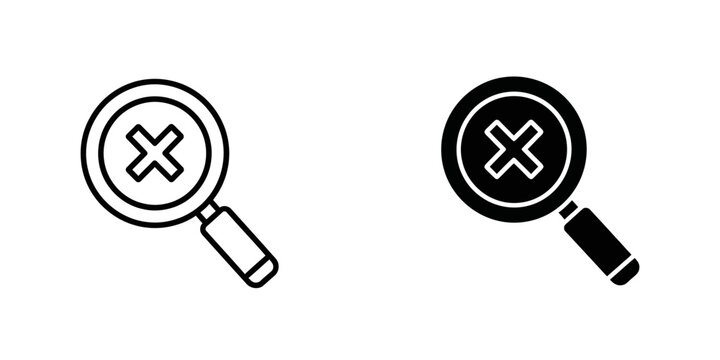 Magnifying glass search error symbol icon set with magnifying interface research minimalist application