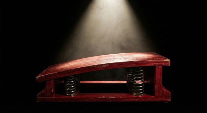 Gymnastics springboard under spotlight, equipment for artistic gymnastics, training apparatus, sport concept