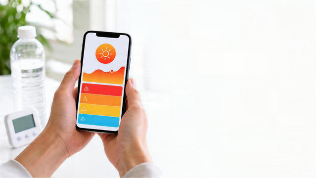 スマートフォンで暑さ指数アプリを確認する熱中症対策の手元