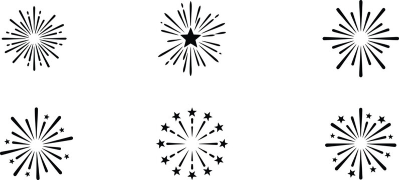 Black and white firework icons set vector illustration for celebrations