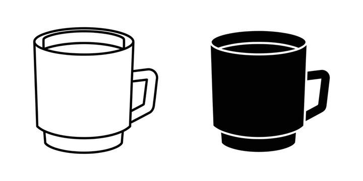 Coffee mug drink cup icons with beverage caffeine breakfast monochrome restaurant container isolated