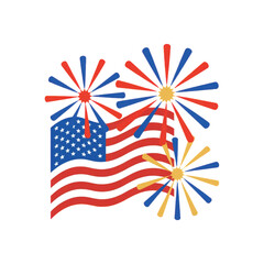 Obraz premium American Flag with Fireworks - USA Independence Day Celebration Vector Illustration
