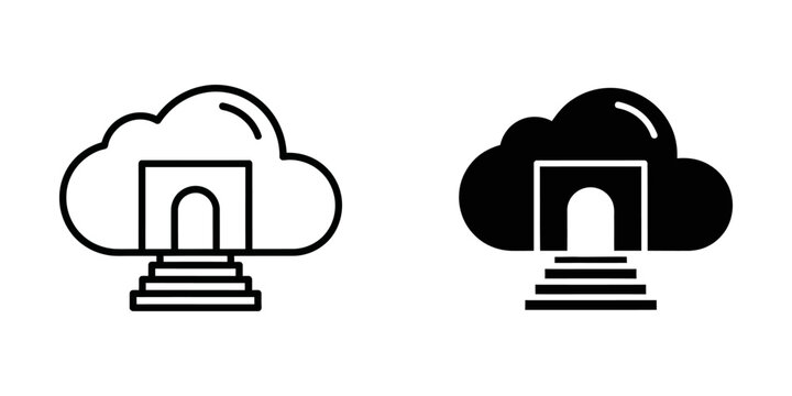 Cloud computing entry door with ascending stairs vector icon computing connection technology internet