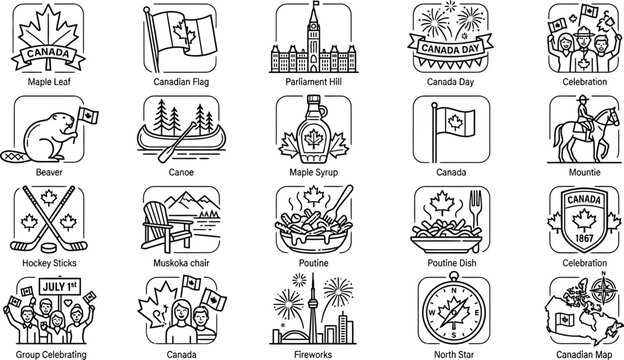 Canadian icons collection maple leaf beaver parliament hill and national symbols