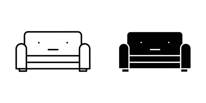 Sofa couch icon set in linear and solid styles for furniture design with real estate furniture interior