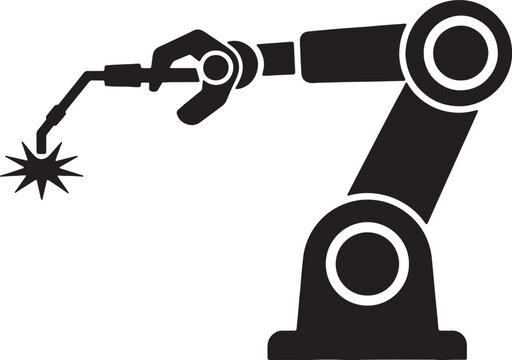 Black industrial robotic arm welding machine icon vector illustration.