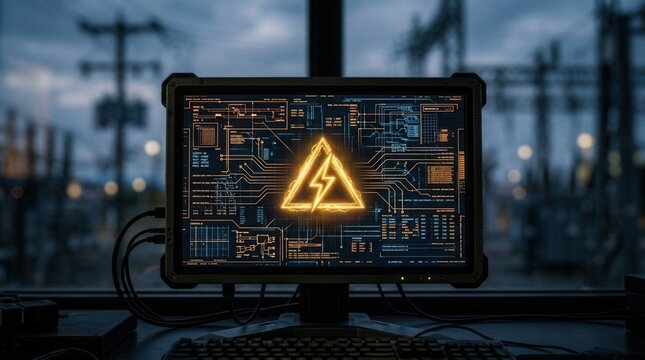 Close-up computer screen futuristic design background blurred but of digital interface