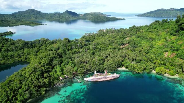 Shipwreck in the Solomon Islands, aerial view